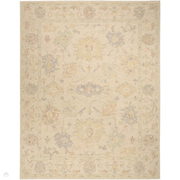 Maison MSO02 Traditional Persian Vintage Oushak Floral Border Hand-Knotted Sculpted Textured Hi-Low Aged Patina Wool Loop Pile Ivory Rug-Nourison-Rug Love - The Most Loved Rug Store